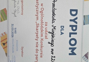 Dyplom dla naszego przedszkola